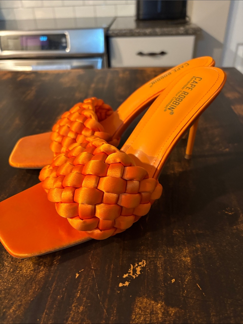 Cape Robbin Orange Braided Slide Heels satin